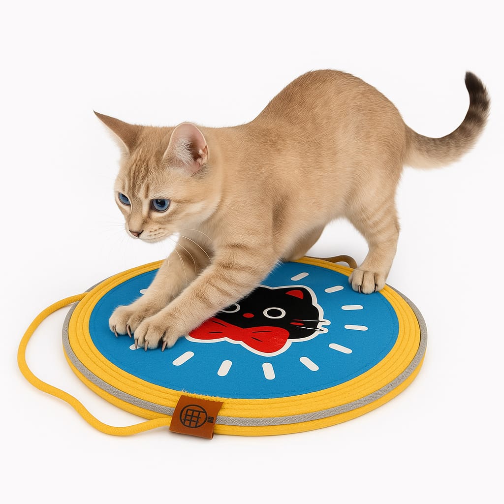 Cartoon Printed Multipurpose Woven Cotton Cord Cat Scratching / Scratcher Pad as Pet Bed with Teaser Ball