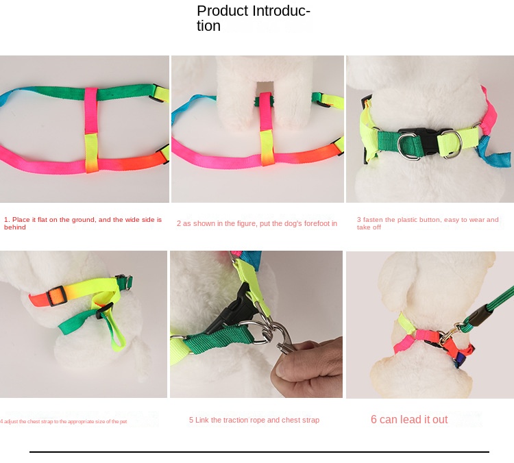 Cat / Dog Rainbow Harness Leash Durable Nylon Walking Leash 120cm