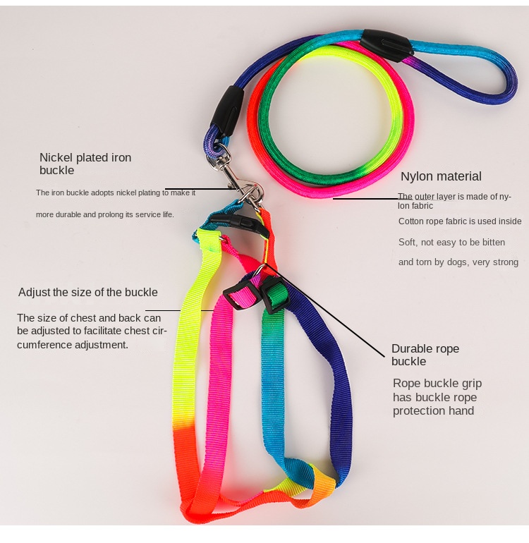 Cat / Dog Rainbow Harness Leash Durable Nylon Walking Leash 120cm