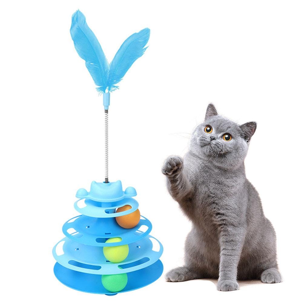 Medium Sized Pet Cat Toy Four-tier Turnable Roller Balls Tower Toy with Feather