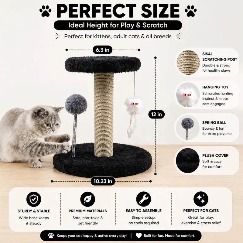 Cat Scratching Post tree Sisal Rope Soft Smooth Plush Scratch Tower With Interactive Toys