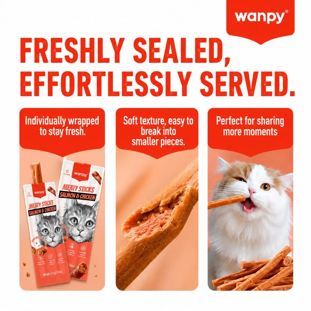Wanpy Meaty Sticks Cat Treat Cat Salmon & Chicken 21gm