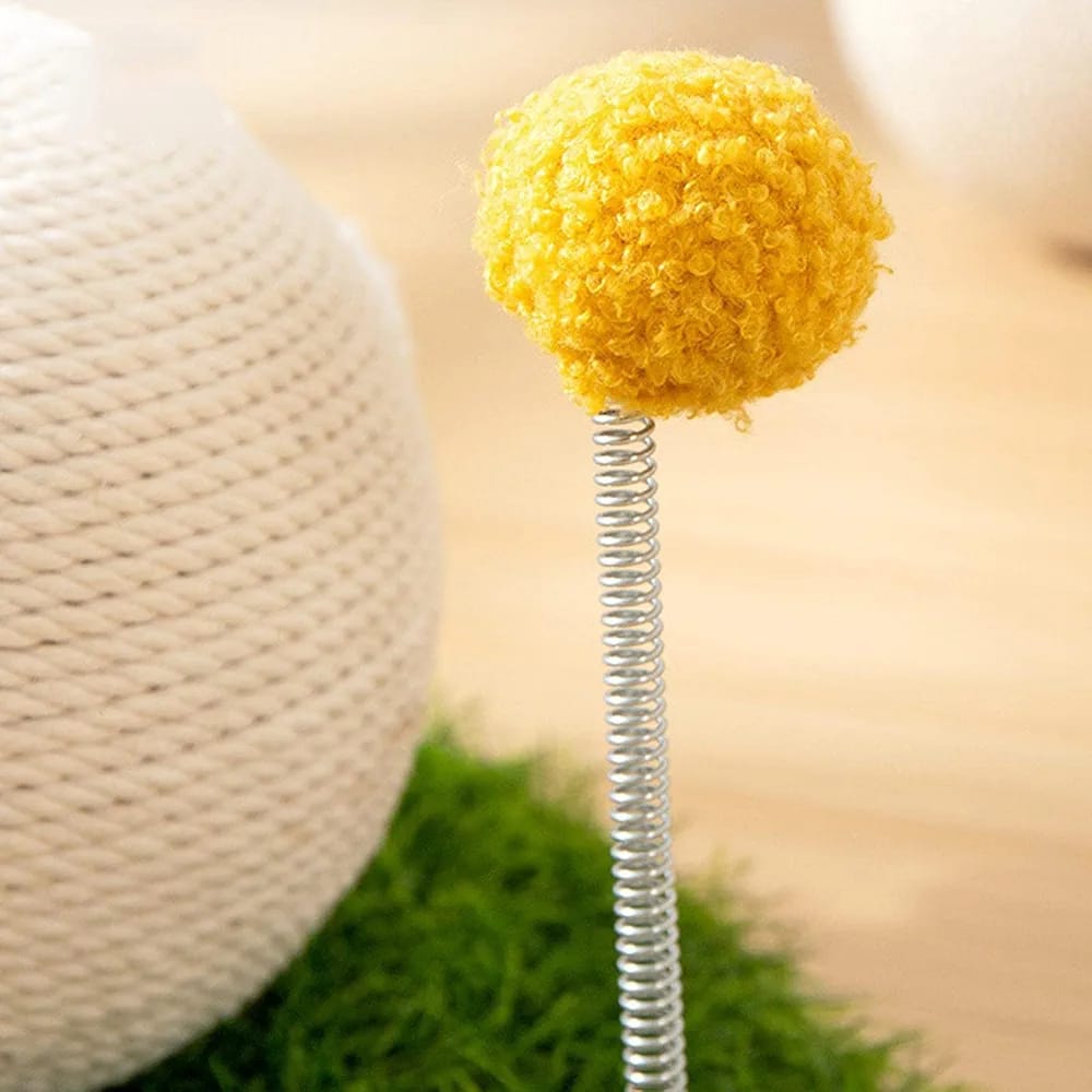 Adorable Cream Colour Lamb Design Cat Scratcher Ball With  Spring Toy Ball