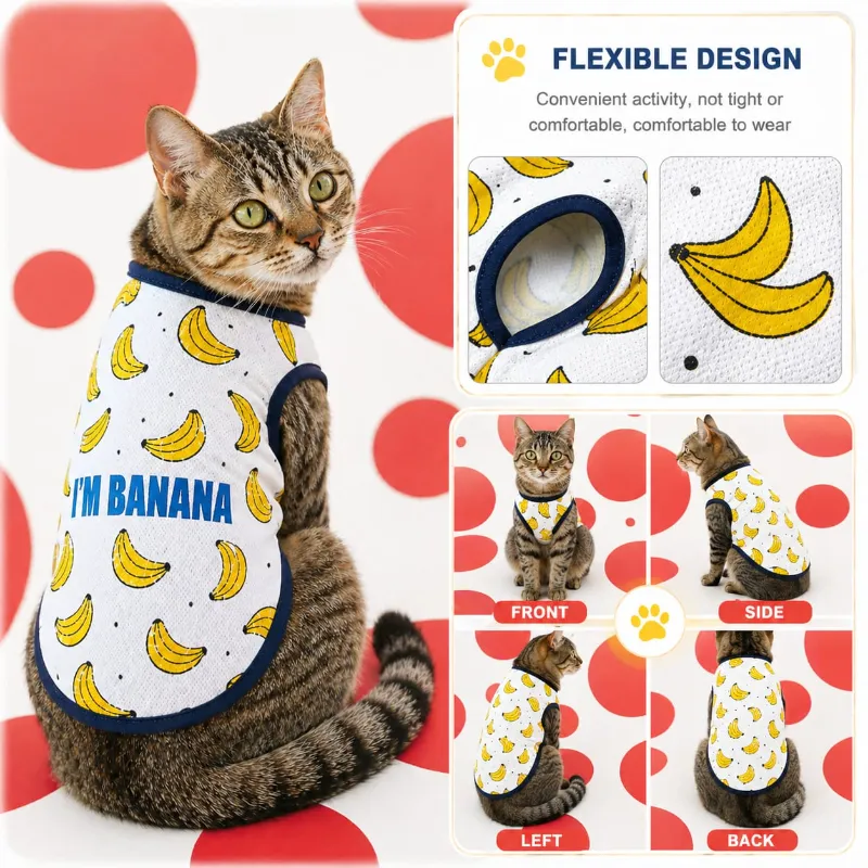 Banana Printed Sleeveless Dress / Tshirt for Pet Cat ( No Exchange )
