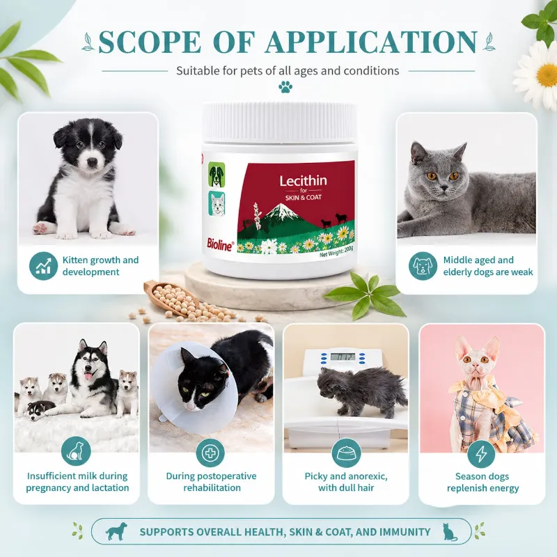 Bioline Lecithin for Skin & Coat for Cats and Dogs 200g – Dietary Supplement for Healthy Skin and Fur