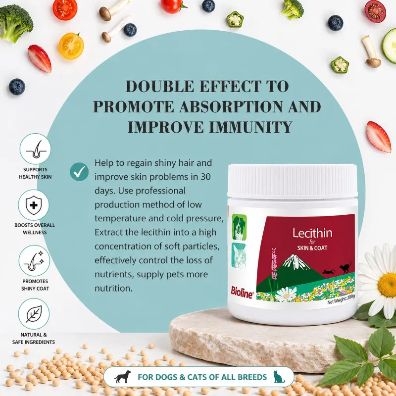 Bioline Lecithin for Skin & Coat for Cats and Dogs 200g – Dietary Supplement for Healthy Skin and Fur