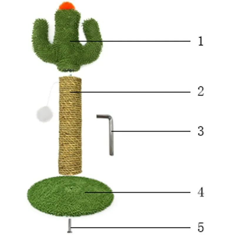 Cactus Shaped Indoor Single Cat Scratcher with Solid Wood Base Scratching Post Tree with Ball Toys