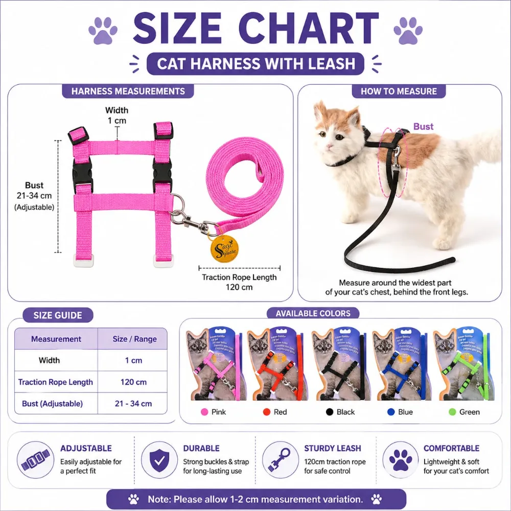 Cat Plain Harness with Leash and Adjustable for Pet cat