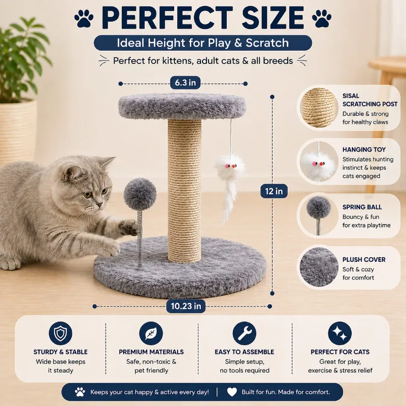 Cat Scratching Post tree Sisal Rope Soft Smooth Plush Scratch Tower With Interactive Toys