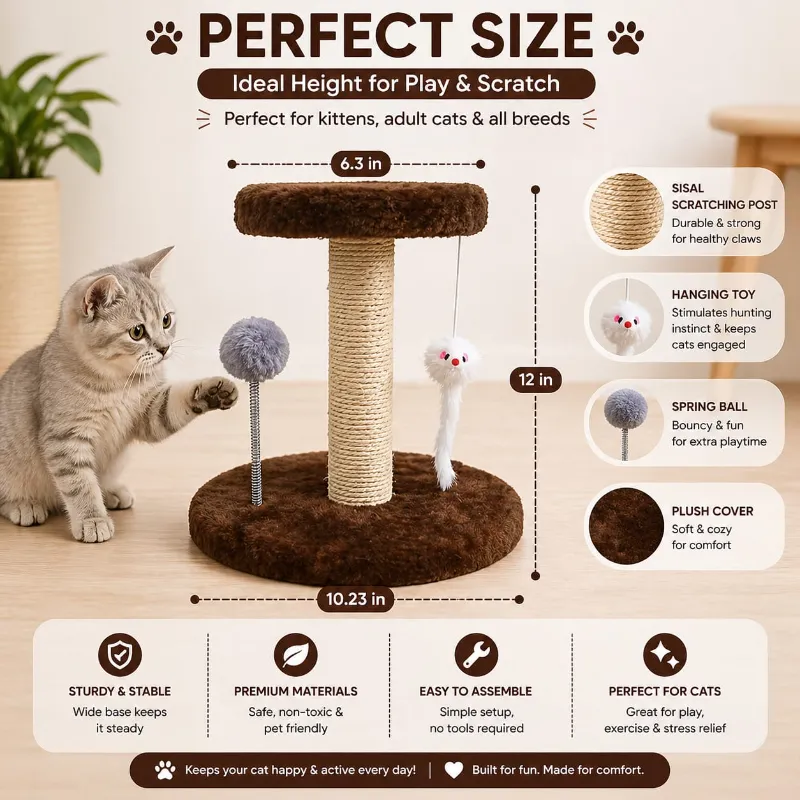 Cat Scratching Post tree Sisal Rope Soft Smooth Plush Scratch Tower With Interactive Toys