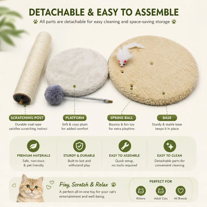 Cat Scratching Post tree Sisal Rope Soft Smooth Plush Scratch Tower With Interactive Toys