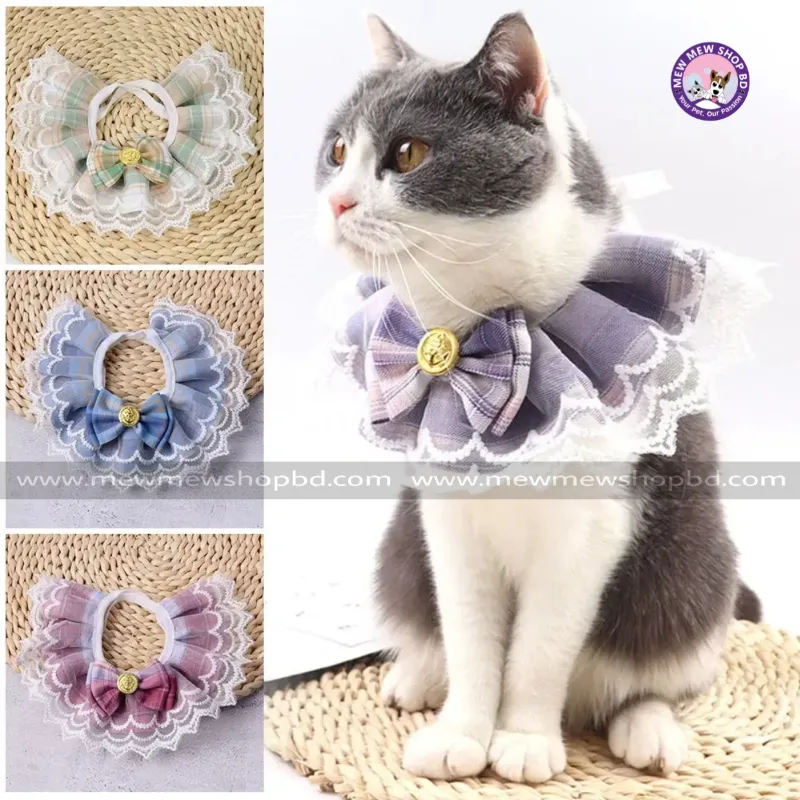 Fashionable Plaid Lace Scarf Bow Collar for Pet Cat & Puppy