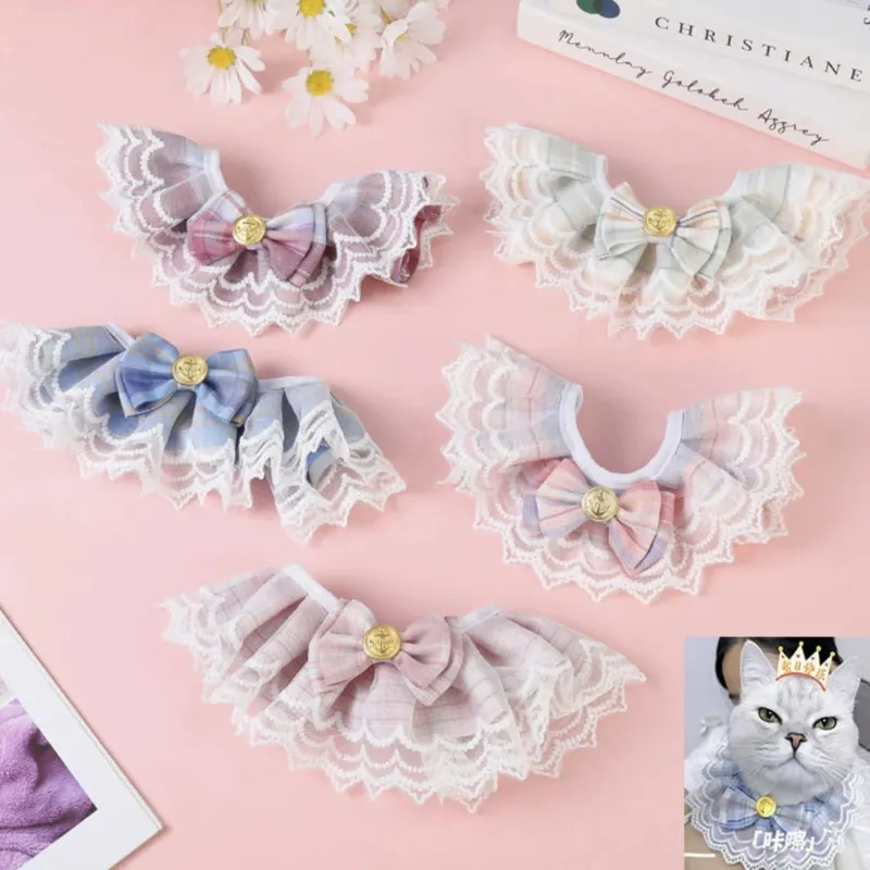 Fashionable Plaid Lace Scarf Bow Collar for Pet Cat & Puppy