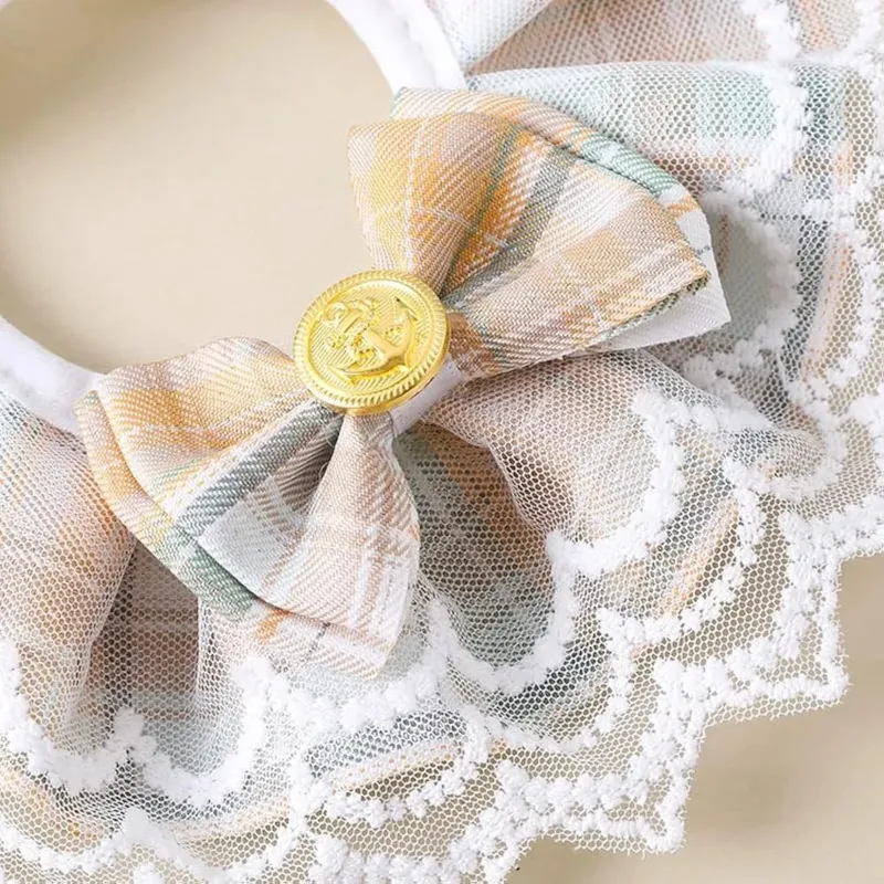 Fashionable Plaid Lace Scarf Bow Collar for Pet Cat & Puppy