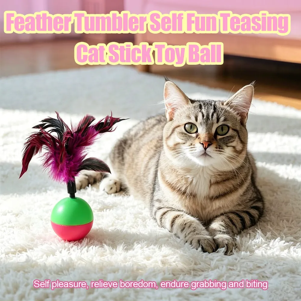 Feather Tumbler with Plastic Ball Toy for Pet Cat 1Pcs