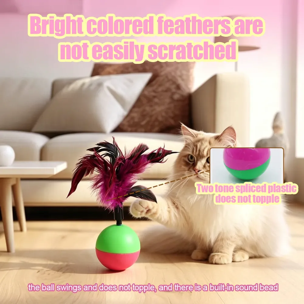 Feather Tumbler with Plastic Ball Toy for Pet Cat 1Pcs