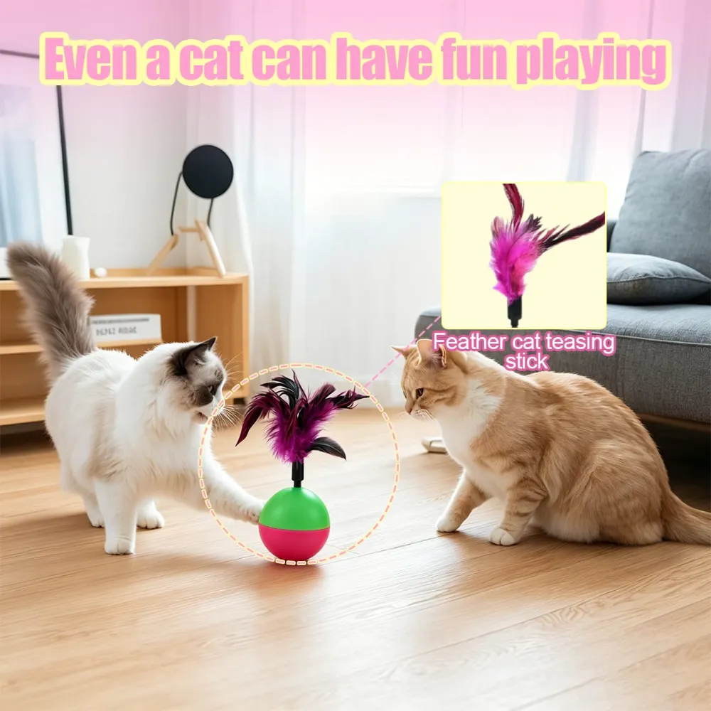 Feather Tumbler with Plastic Ball Toy for Pet Cat 1Pcs
