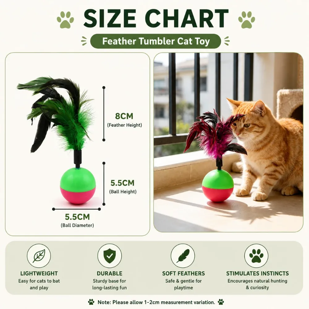 Feather Tumbler with Plastic Ball Toy for Pet Cat 1Pcs