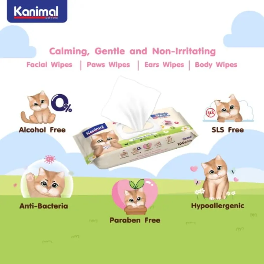 Kanimal Anti-Bacterial All-in-One Cat Wipes Cherry Blossom Scented (100 Sheets)