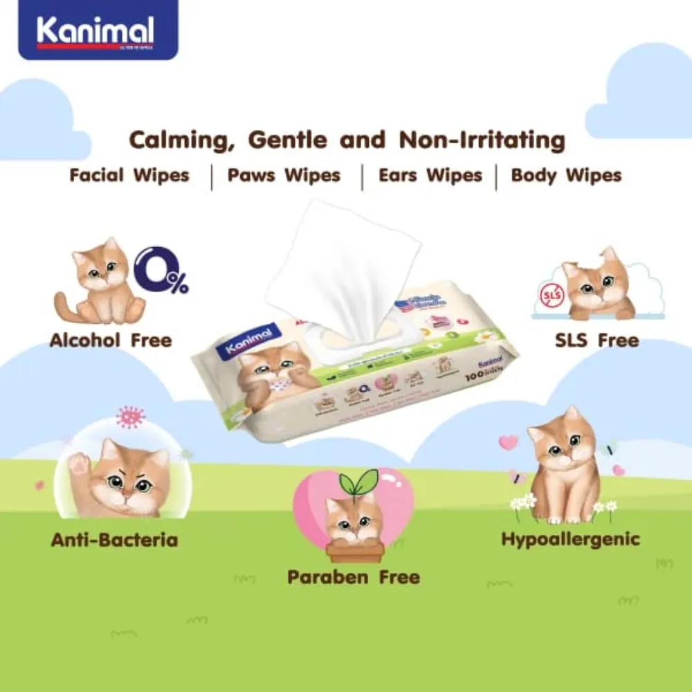 Kanimal Anti-Bacterial All-in-One Cat Wipes Coconut Scented (100 Sheets)