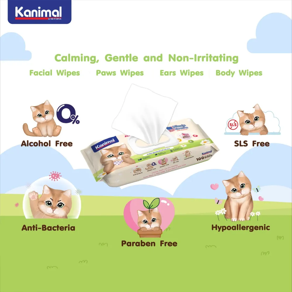 Kanimal Anti-Bacterial All-in-One Cat Wipes Cucumber Scented (100 Sheets)