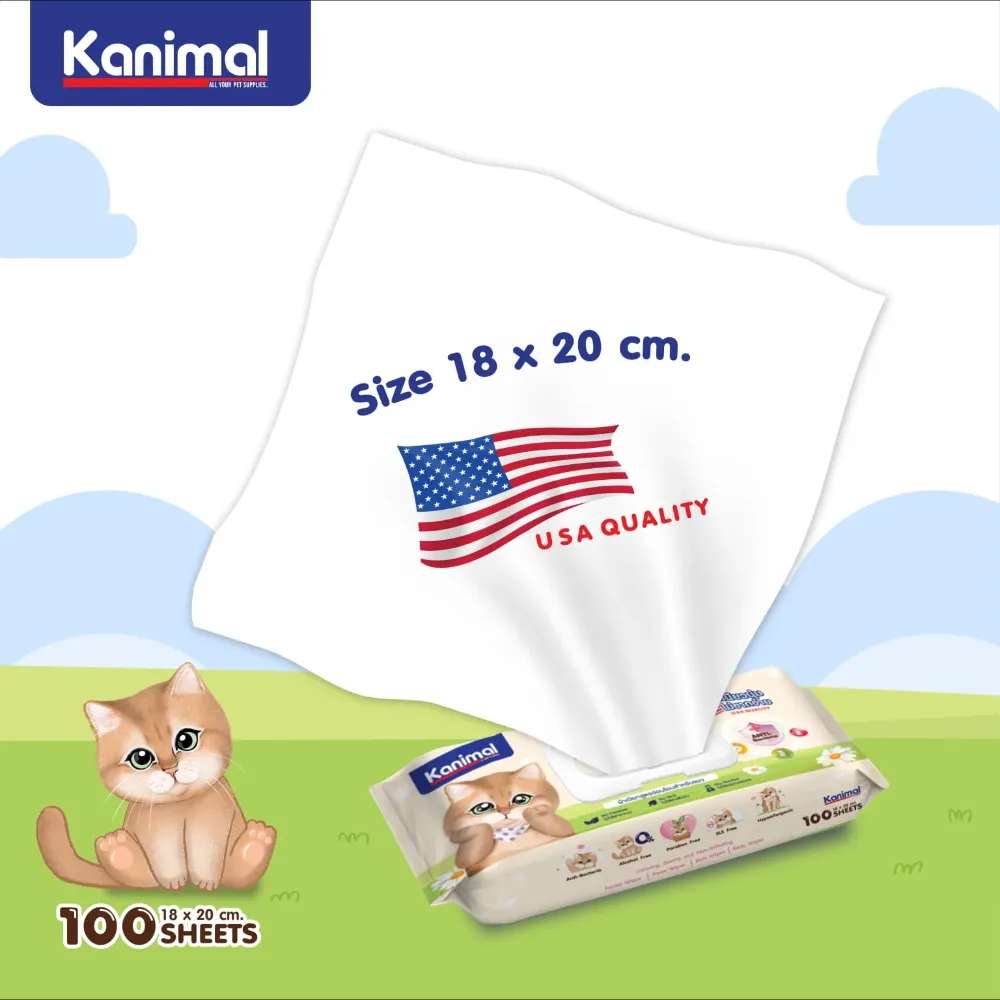 Kanimal Anti-Bacterial All-in-One Cat Wipes Peony Scented (100 Sheets)