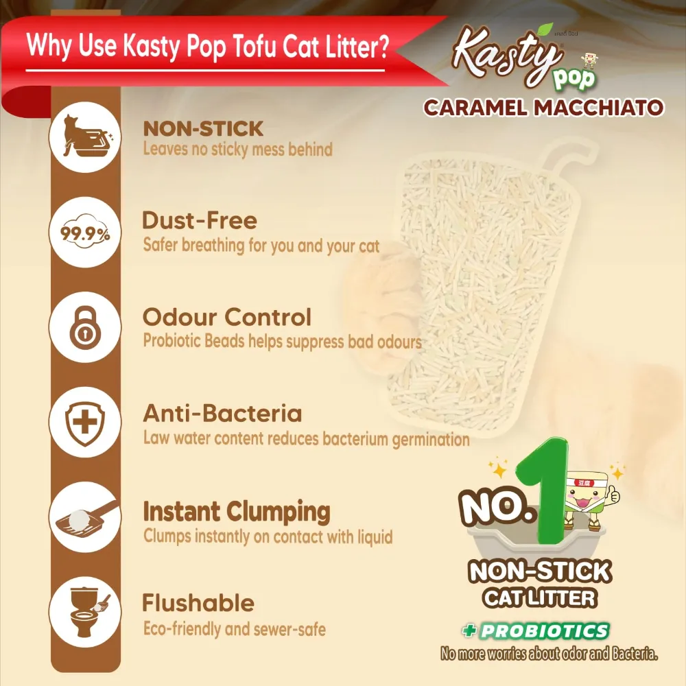 Kasty Pop Tofu Cat Litter Caramel Machiato Flavor 6L