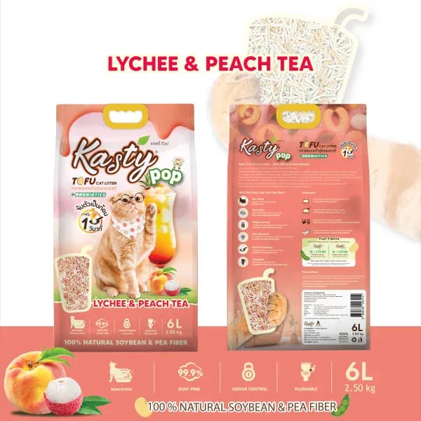 Kasty Pop Tofu Cat Litter  Lychee and Peach Tea Flavor 6L