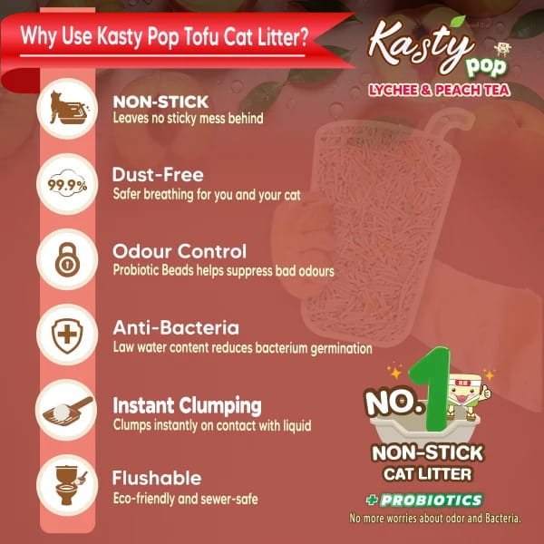 Kasty Pop Tofu Cat Litter  Lychee and Peach Tea Flavor 6L