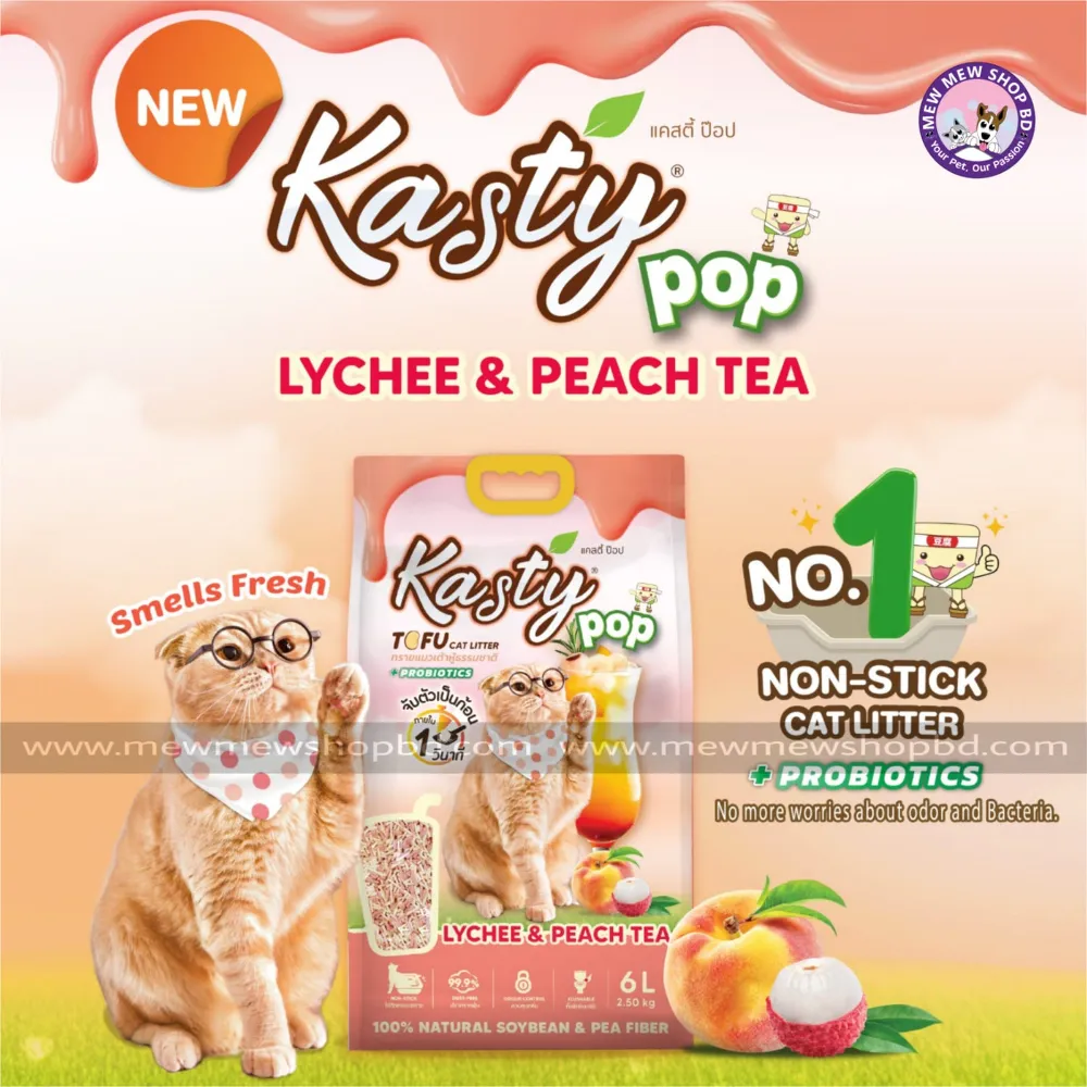 Kasty Pop Tofu Cat Litter  Lychee and Peach Tea Flavor 6L