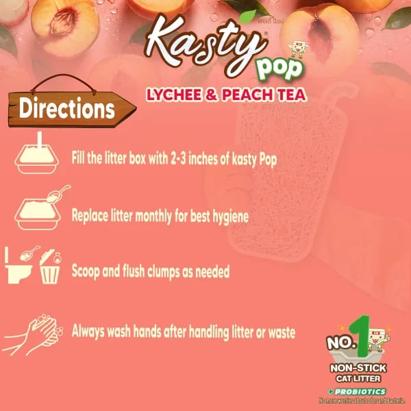 Kasty Pop Tofu Cat Litter  Lychee and Peach Tea Flavor 6L