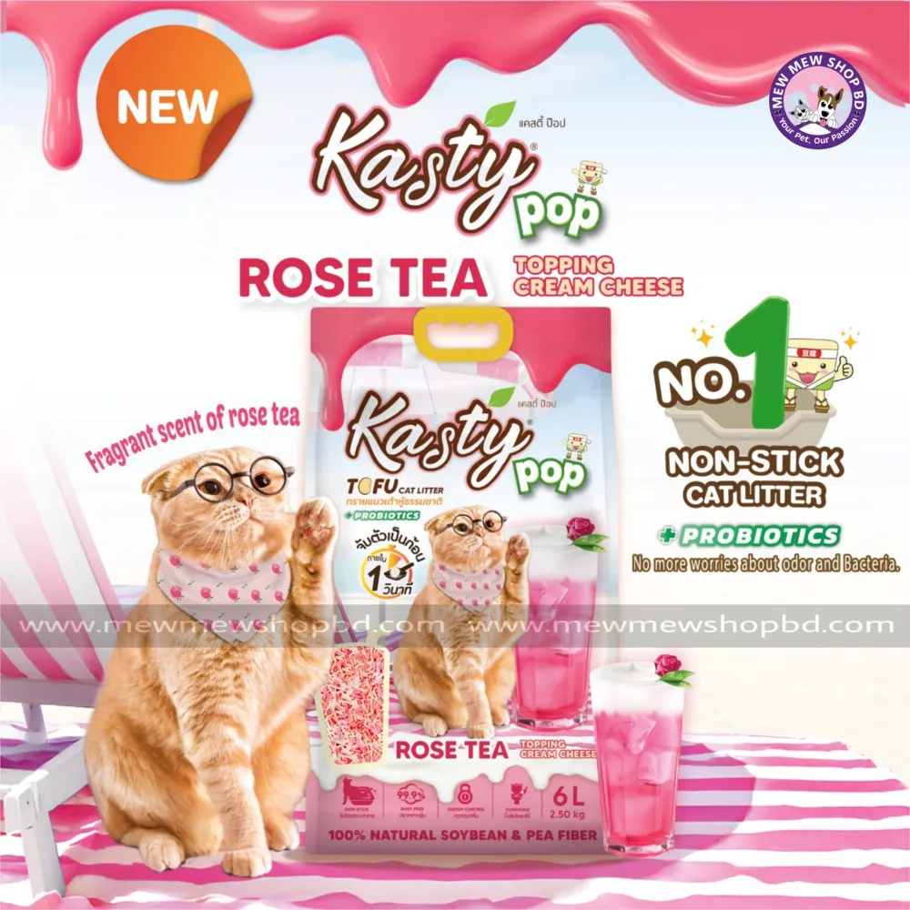 Kasty Pop Tofu Cat Litter Rose Tea Topping Cream Cheese Flavor 6L