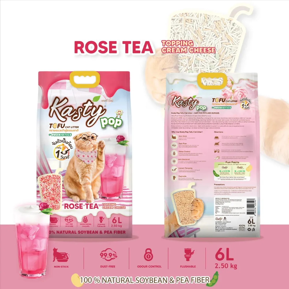 Kasty Pop Tofu Cat Litter Rose Tea Topping Cream Cheese Flavor 6L