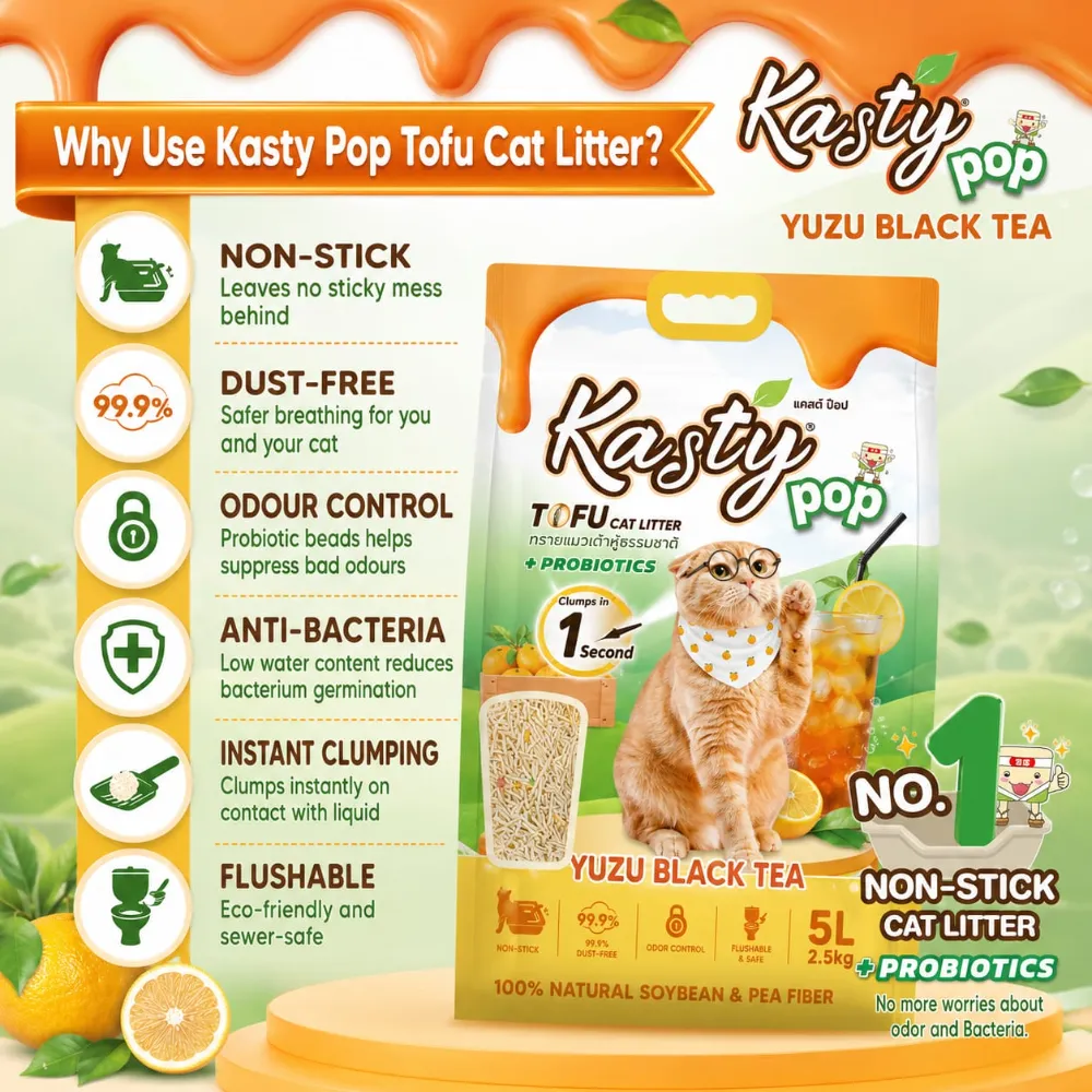 Kasty Pop Tofu Cat Litter Yuzu Black Tea Flavor 6L