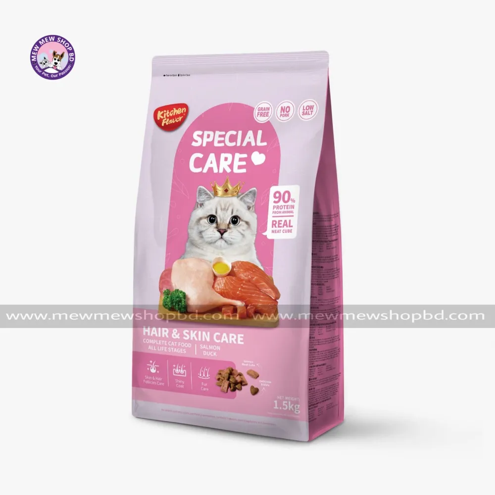 Kitchen Flavor Grain Free Special Care Hair & Skin Care Complete Cat Food All Life Stages Salmon & Duck 1.5kg