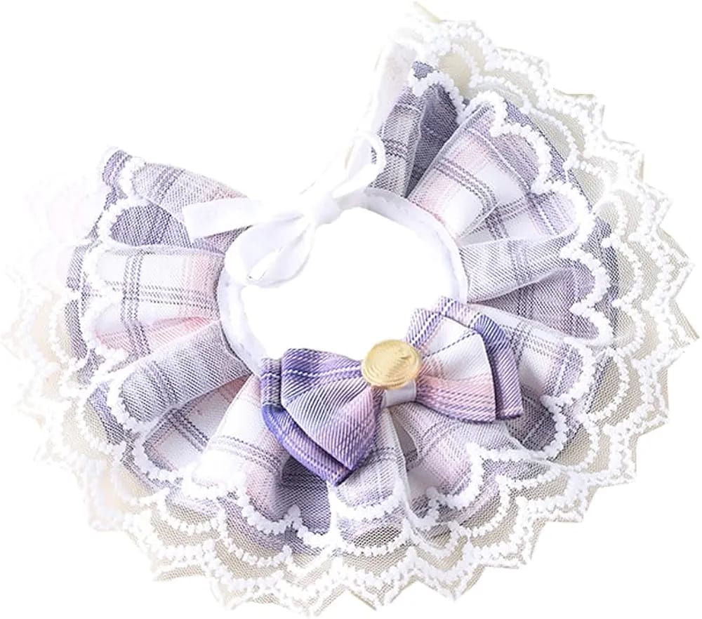Fashionable Plaid Lace Scarf Bow Collar for Pet Cat & Puppy