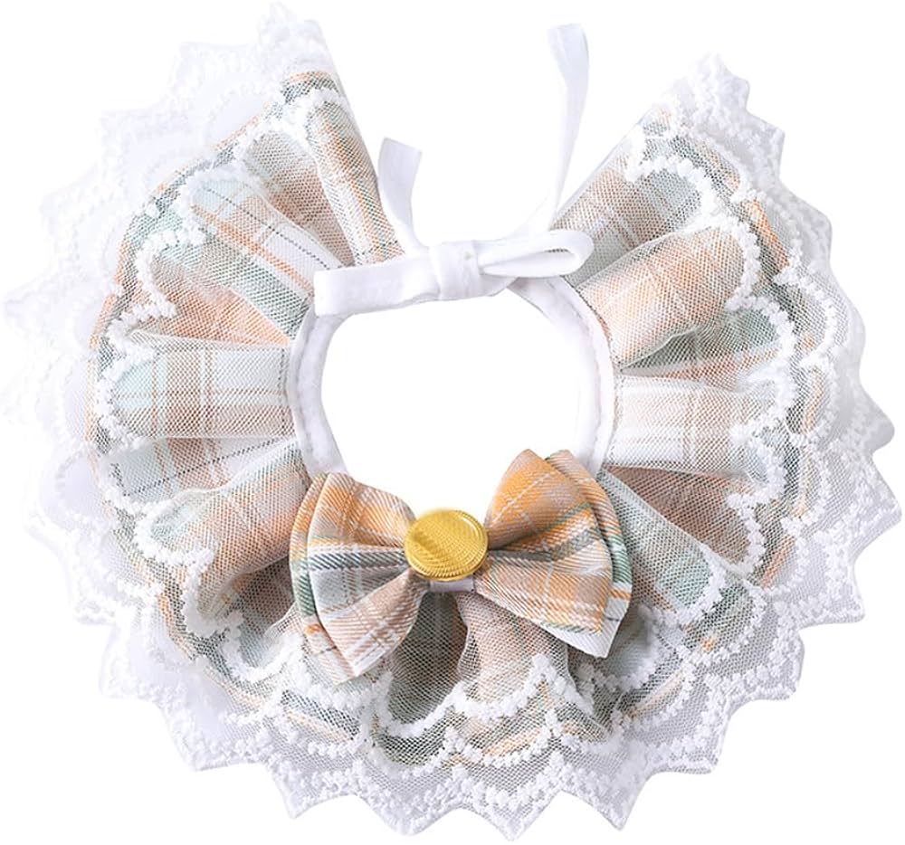 Fashionable Plaid Lace Scarf Bow Collar for Pet Cat & Puppy
