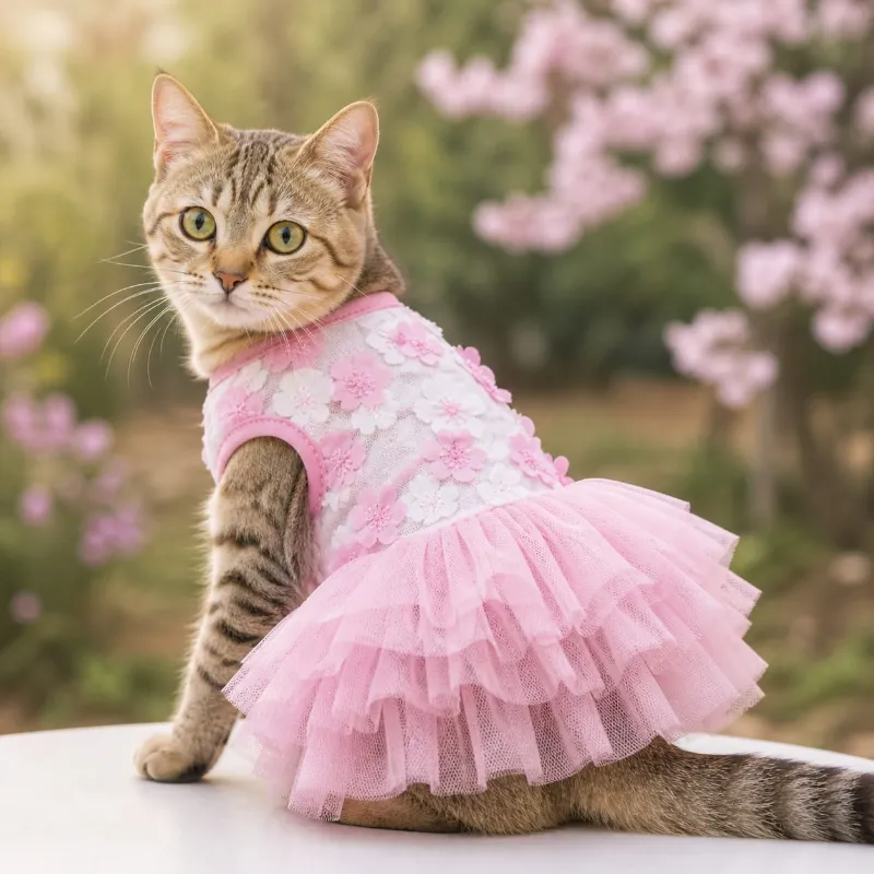 Peach Blossom Style Comfortable Frock Dress for Pet Cat & Puppy ( No Exchange)