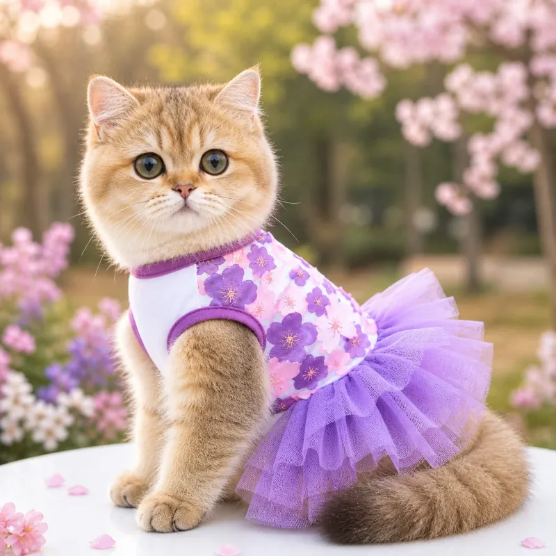 Peach Blossom Style Comfortable Frock Dress for Pet Cat & Puppy ( No Exchange)