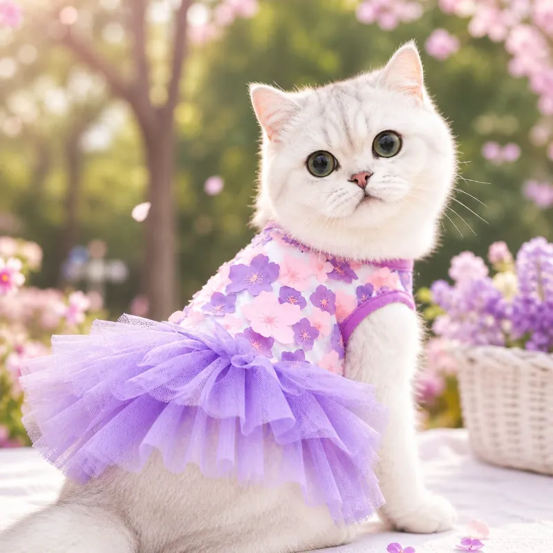 Peach Blossom Style Comfortable Frock Dress for Pet Cat & Puppy ( No Exchange)