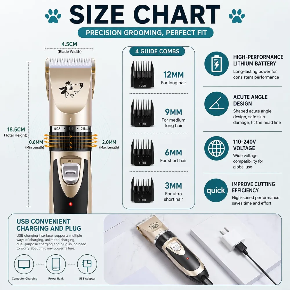 Pet Cat Electrical Trimmer Clipper for Grooming Hair & Fur
