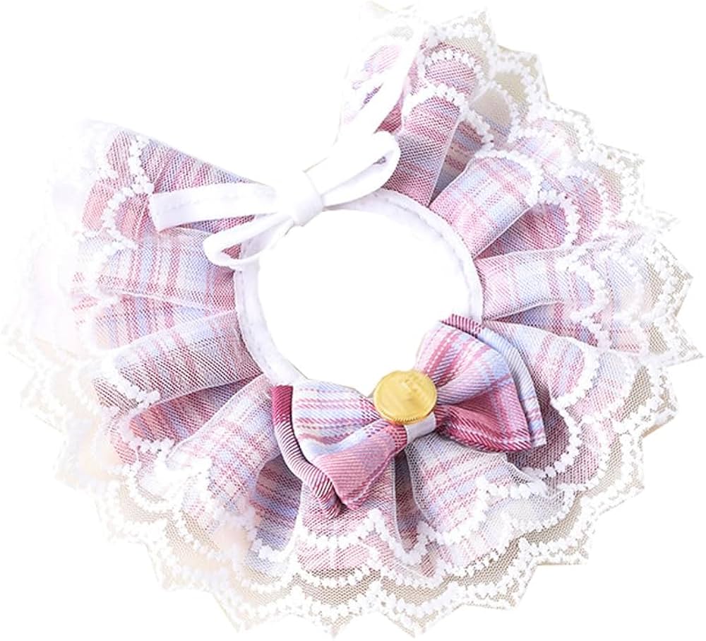 Fashionable Plaid Lace Scarf Bow Collar for Pet Cat & Puppy