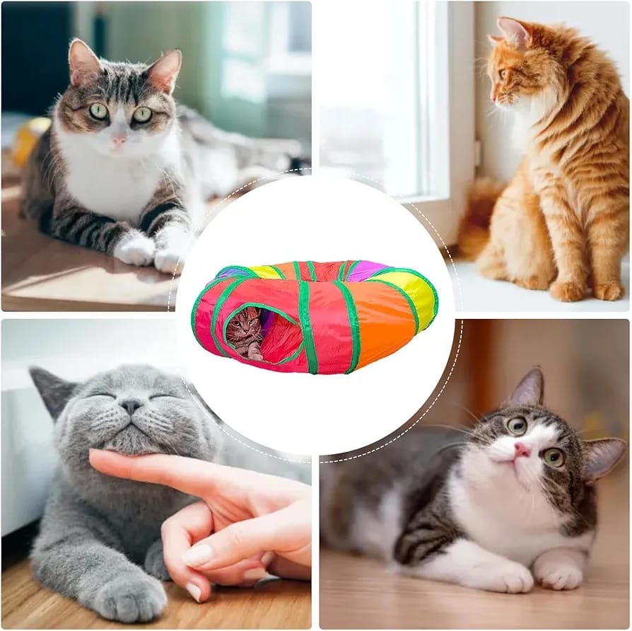 Round Shape Collapsible / Foldable  Pet Cat Rainbow Colored Tunnel Toy for Indoor Playing