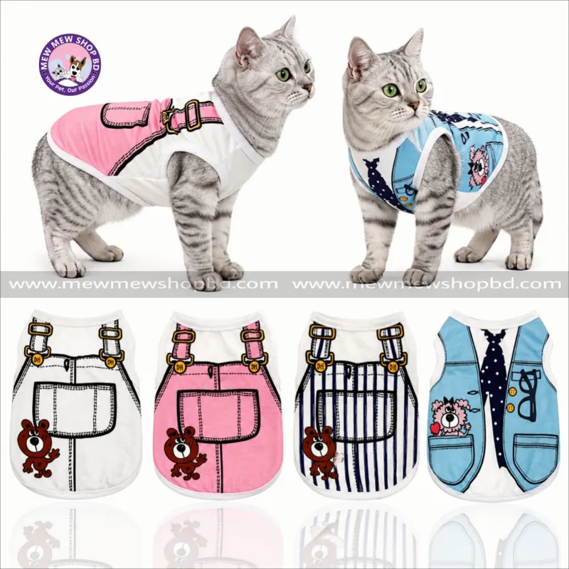 Teddy Design Soft Fabric Pet Cat Sleeveless Dress / Tshirt for Summer & Easy to Wear ( No Exchange)