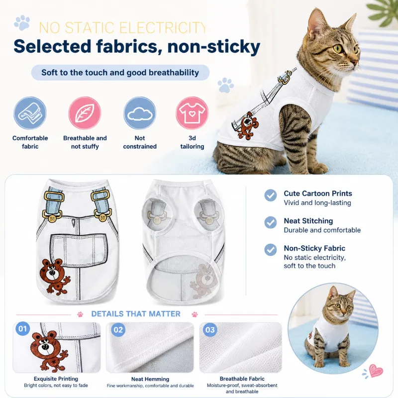 Teddy Design Soft Fabric Pet Cat Sleeveless Dress / Tshirt for Summer & Easy to Wear ( No Exchange)