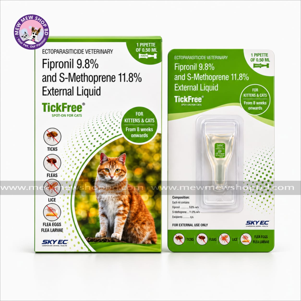 TickFree Spot-On for Cats Fipronil 9.8% and S-Methoprene 11.8%
