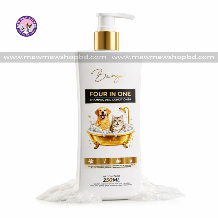 Bengal Four-in-One Pet Friendly Formula PH Bbalanced Shampoo (Shampoo + Conditioner + Detangle + Moisturizer) - 250ml