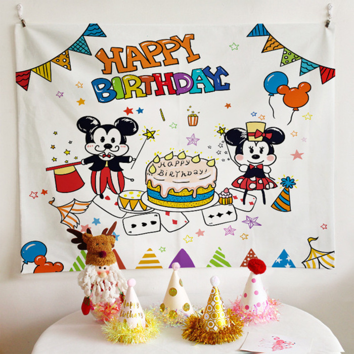 Pet Cat & Puppy Happy Birthday Tapestry Photo Background Cloth including Hanging Clips for Party Decoration Background Wall