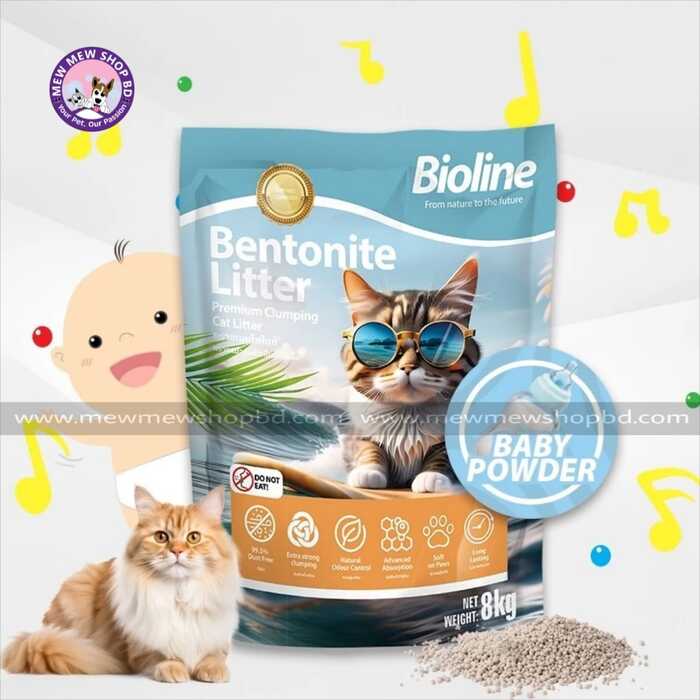 Bioline Bentonite Cat Litter  Baby Powder Flavour 8kg/10L