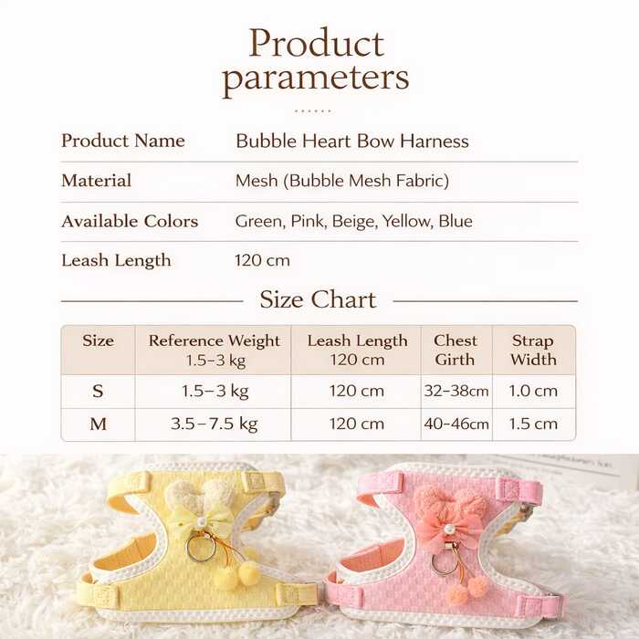 Premium Bubble Heart Bow Harness for Pet Cat Body Harness with Leash